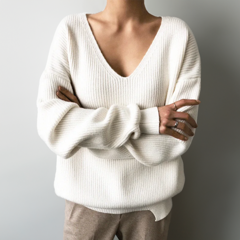 Fleur Comfortable V-neck Sweater with Soft Knitted Texture