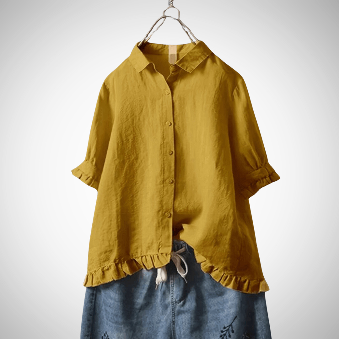 Leah Elegant Cotton Shirt – Tijdloos & Comfortabel Katoen-Linnen Blouse