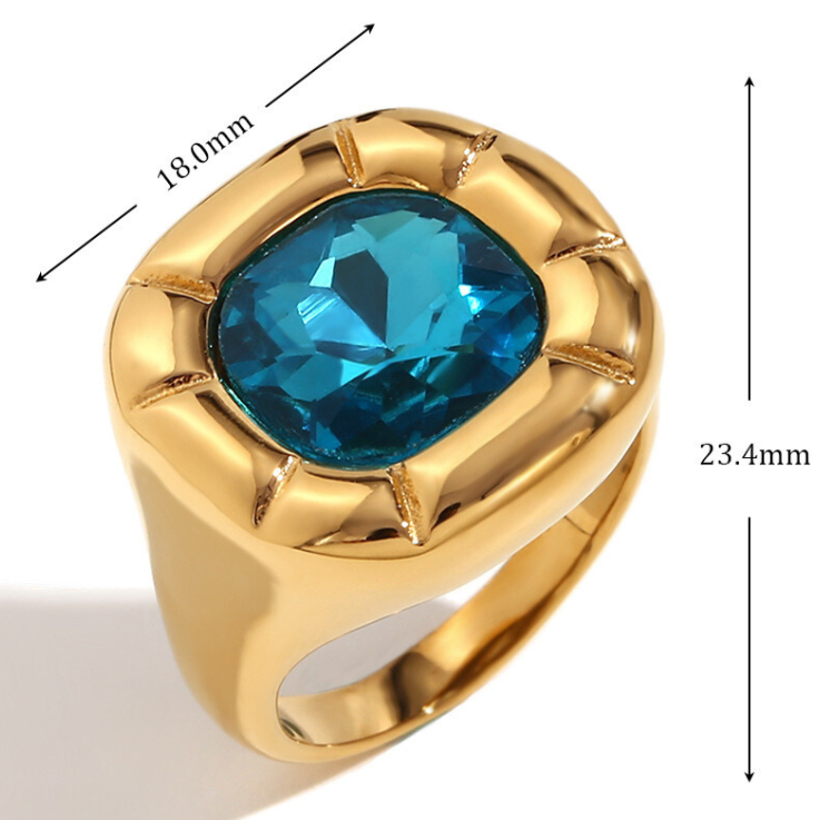 18K Gold Plated Ring with Square Zircon Inlay