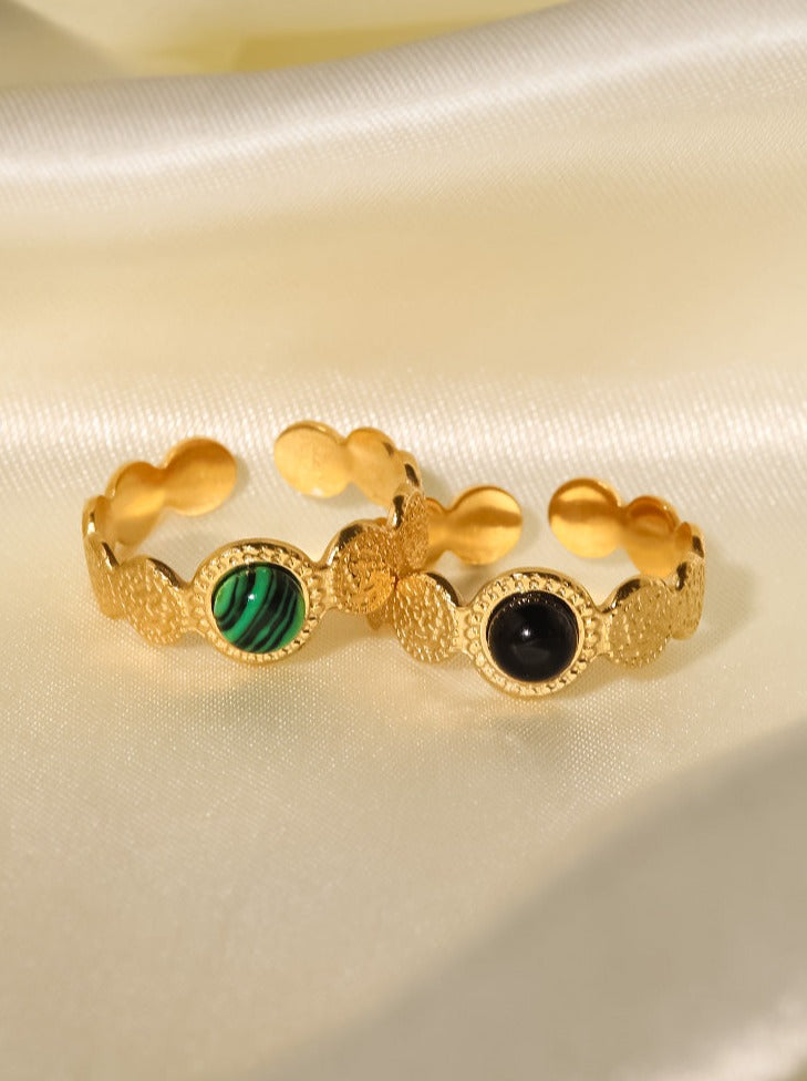 18K Gold Plated Open Ring with Round Stone and Fine Texture