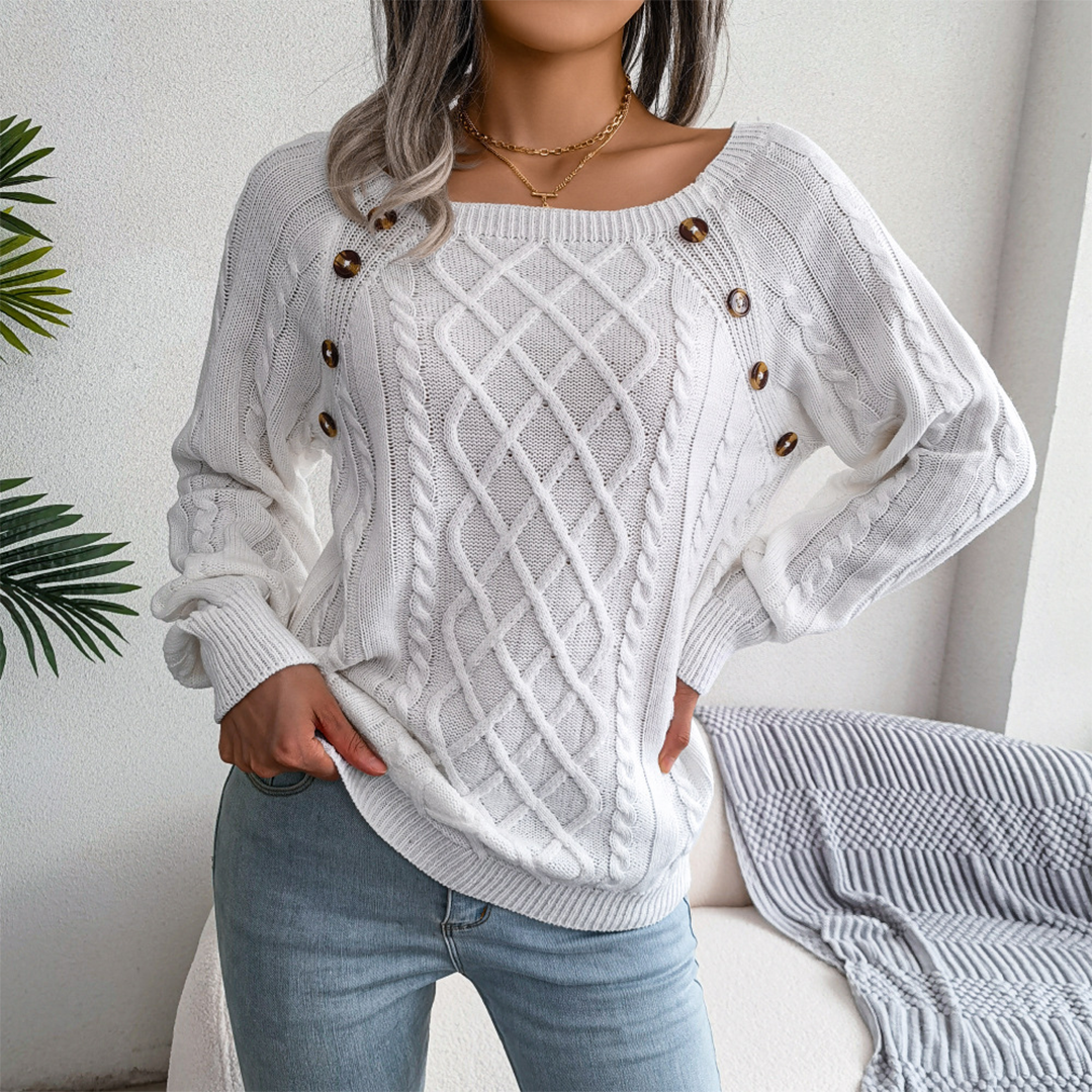 Nora Knitted Cable Sweater with Button Details