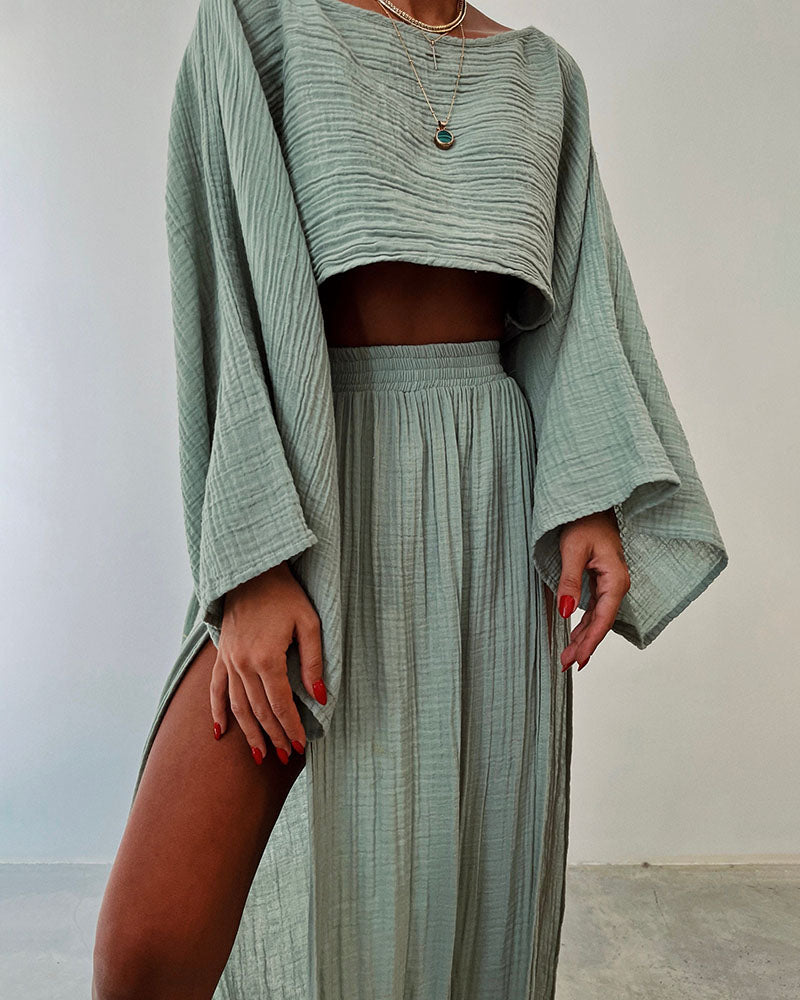 Isabella Comfortabele Katoenen Set met Top en Splitrok