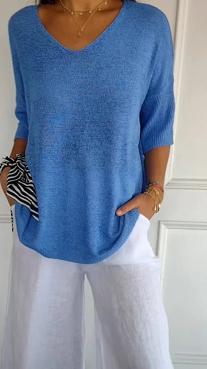 Emma Zachte Gebreide Top met V-Hals – Stijlvol & Comfortabel