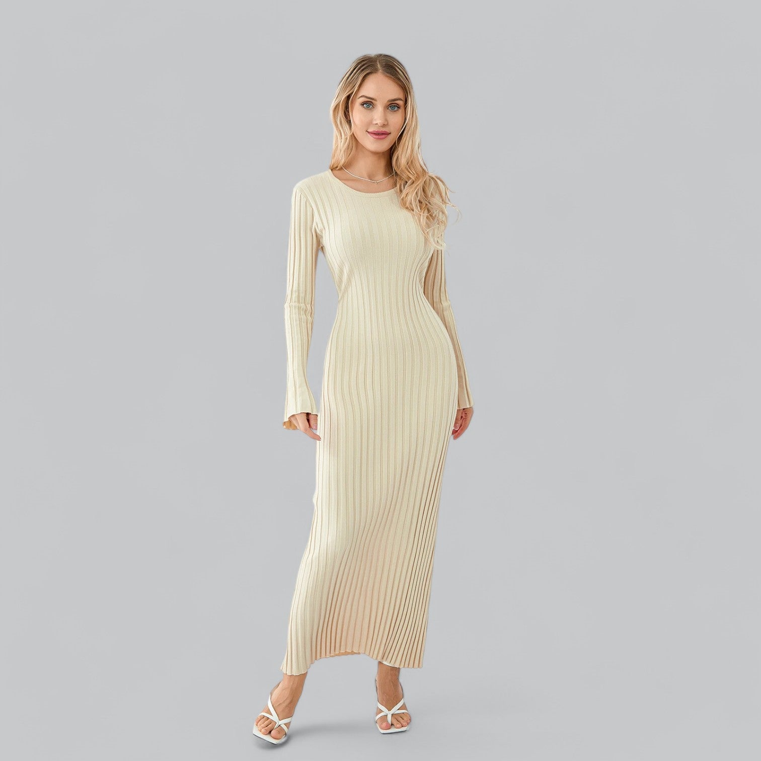 Aurora - Elegant Lace-Up Maxi Jurk met Fluwelen Ribstructuur