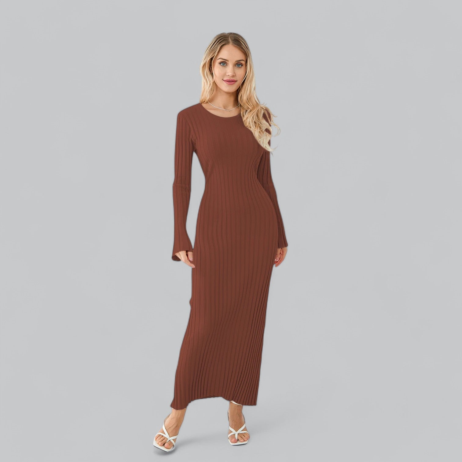 Aurora - Elegant Lace-Up Maxi Dress with Velvet Rib Structure