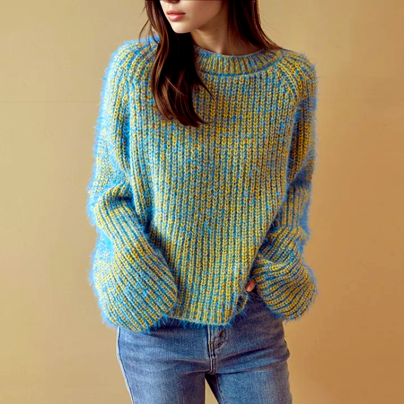 Isabella - Luxe Blue Knitted Sweater for Autumn