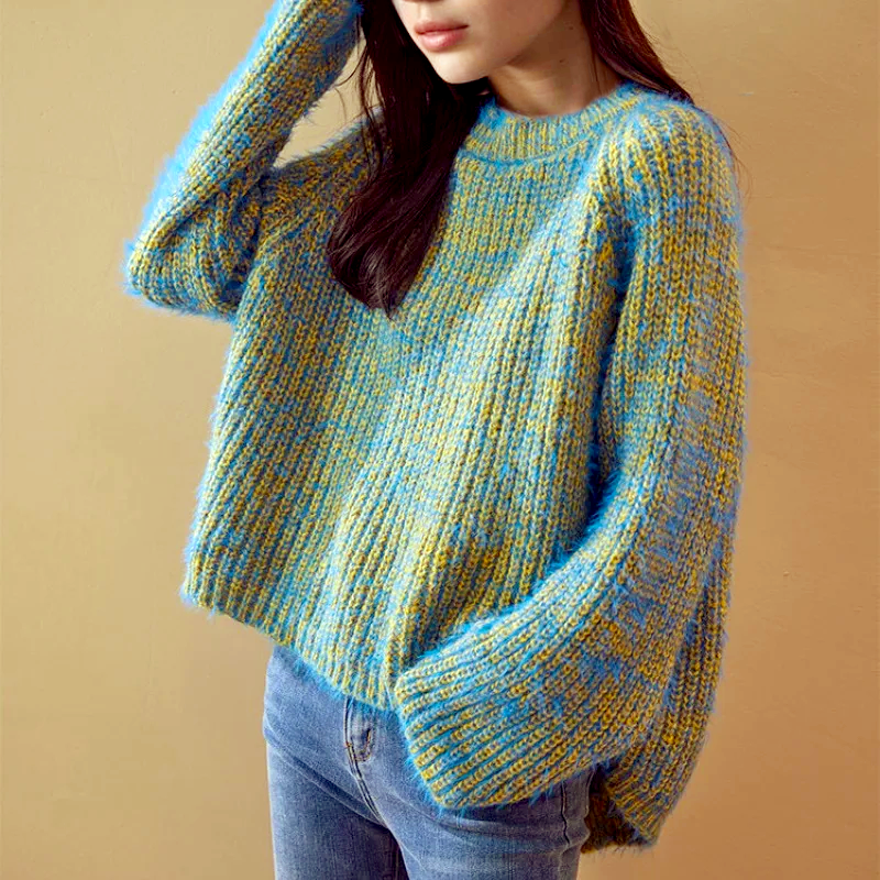 Isabella - Luxe Blue Knitted Sweater for Autumn