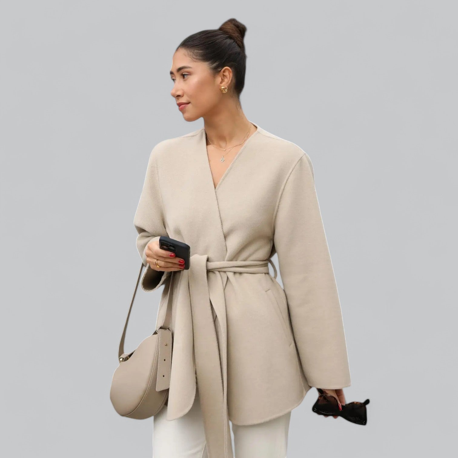 Elena | Luxury Midi Coat with Waist Belt