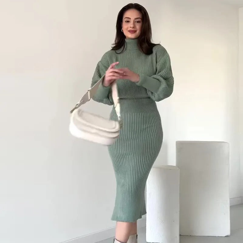 Cleo - Ribbed Sweater Dress - Elegant Chic - Tailored Fit