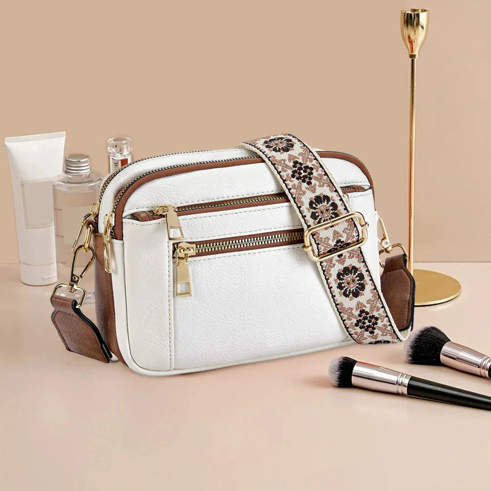 Sienna Handgemaakte Leren Crossbodytas met Kleurige Band
