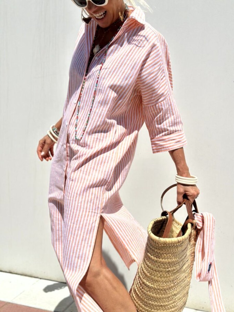 Charlotte Elegant Striped Shirt Dress