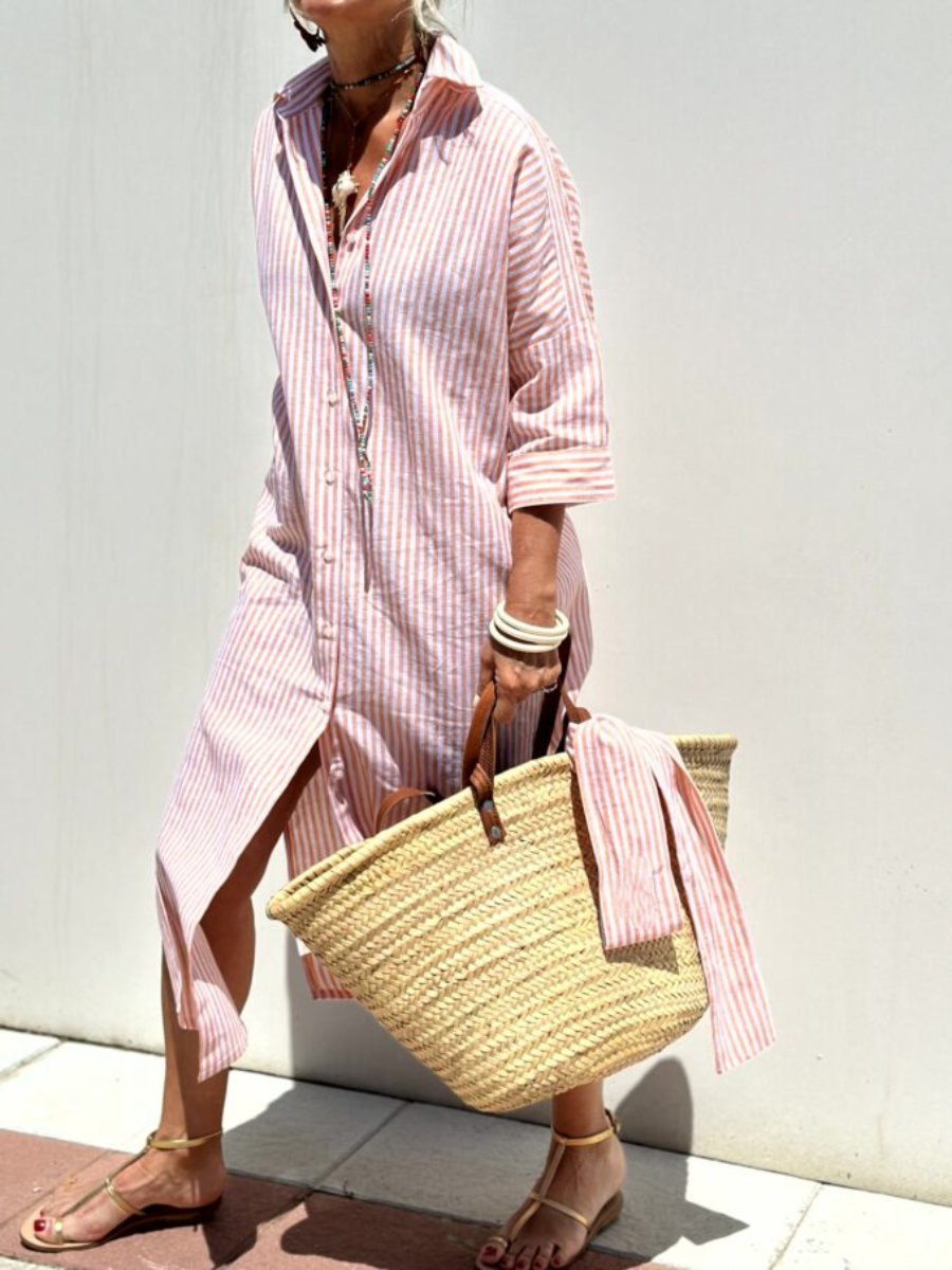 Charlotte Elegant Striped Shirt Dress