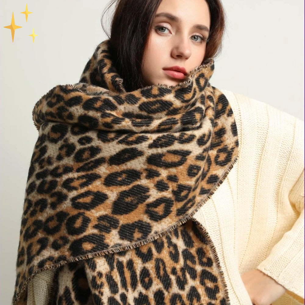 Livia - Luxe Knitted Scarf with Leopard Print