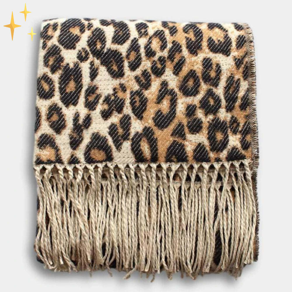 Livia - Luxe Knitted Scarf with Leopard Print