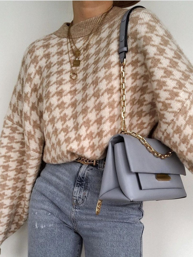 Beige Checked Sweater