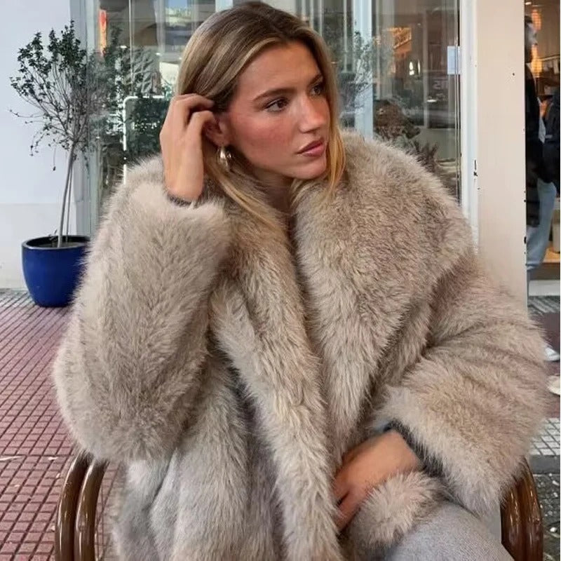 Monica Luxe Warm Shearling Fur Coat