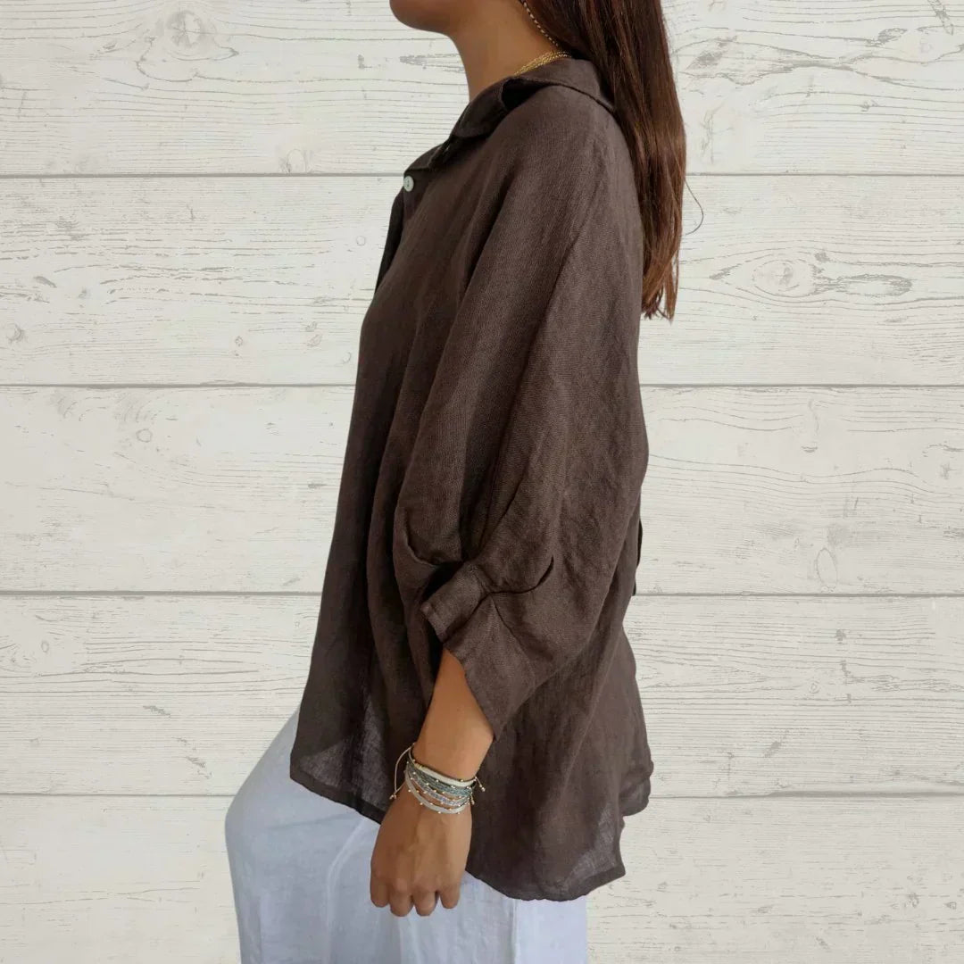 Madison Tijdloze Getailleerde Blouse met Knoopsluiting en Luxe Drape