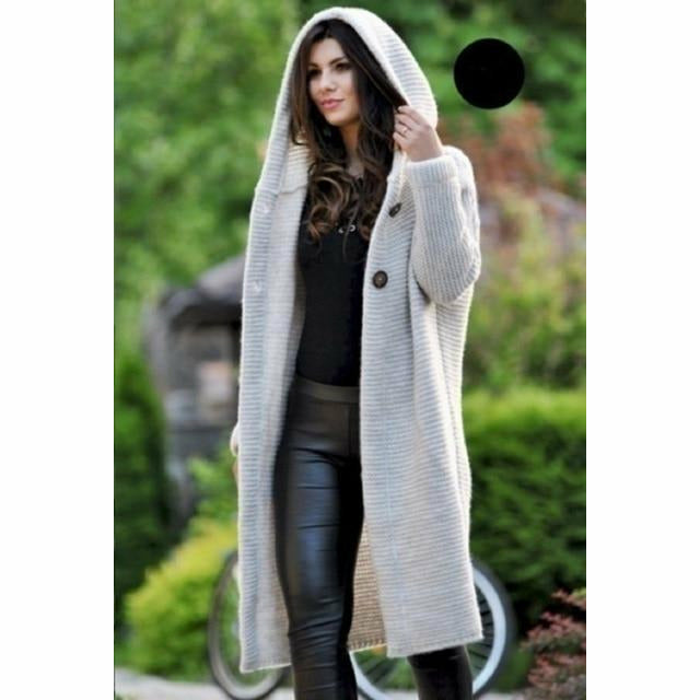 Emma Luxe Woolen Coat with Hood - Comfortable Long Solid Casual Style