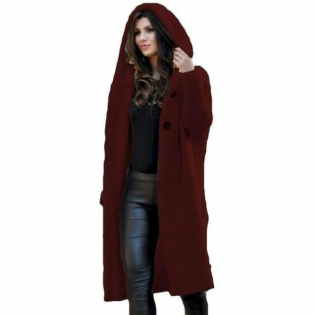 Emma Luxe Woolen Coat with Hood - Comfortable Long Solid Casual Style