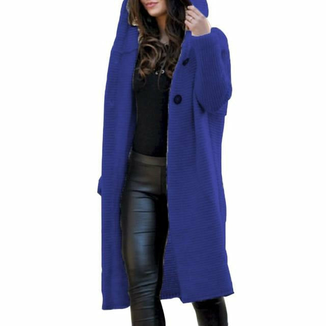 Emma Luxe Woolen Coat with Hood - Comfortable Long Solid Casual Style