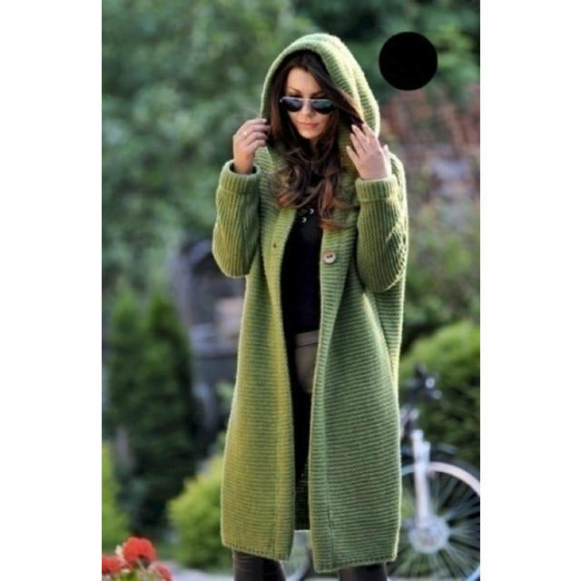 Emma Luxe Woolen Coat with Hood - Comfortable Long Solid Casual Style