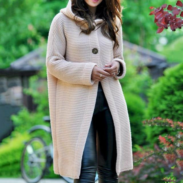 Emma Luxe Woolen Coat with Hood - Comfortable Long Solid Casual Style