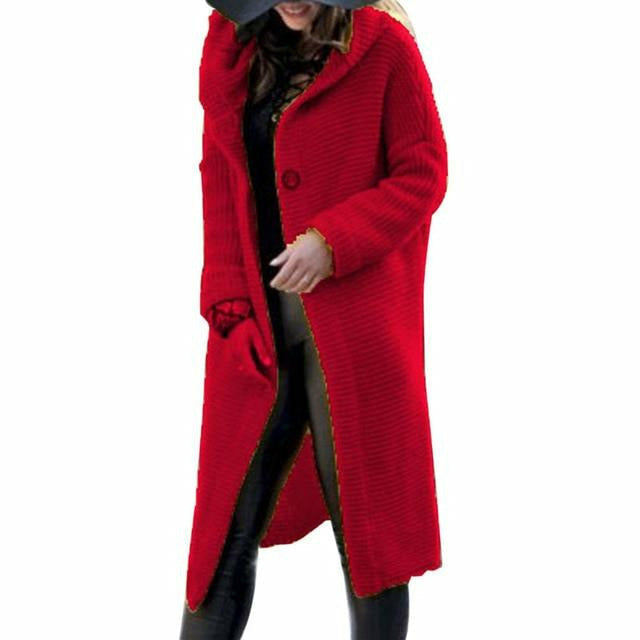 Emma Luxe Woolen Coat with Hood - Comfortable Long Solid Casual Style