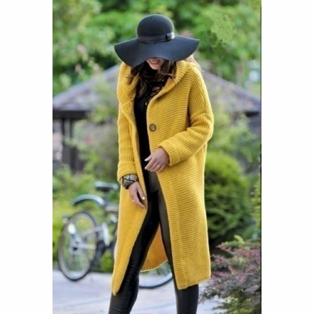 Emma Luxe Woolen Coat with Hood - Comfortable Long Solid Casual Style