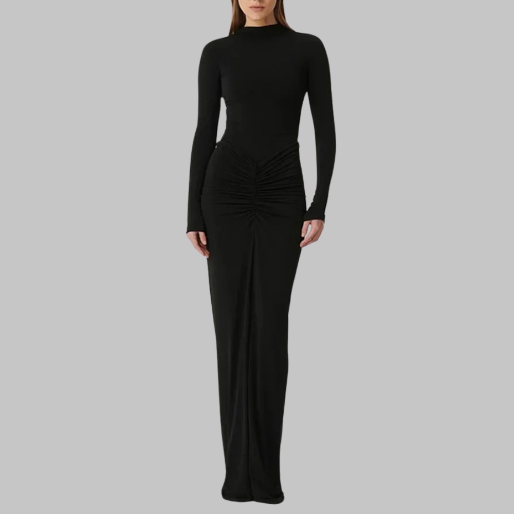 Selene - Elegant Pleated Maxi Dress with Long Sleeves