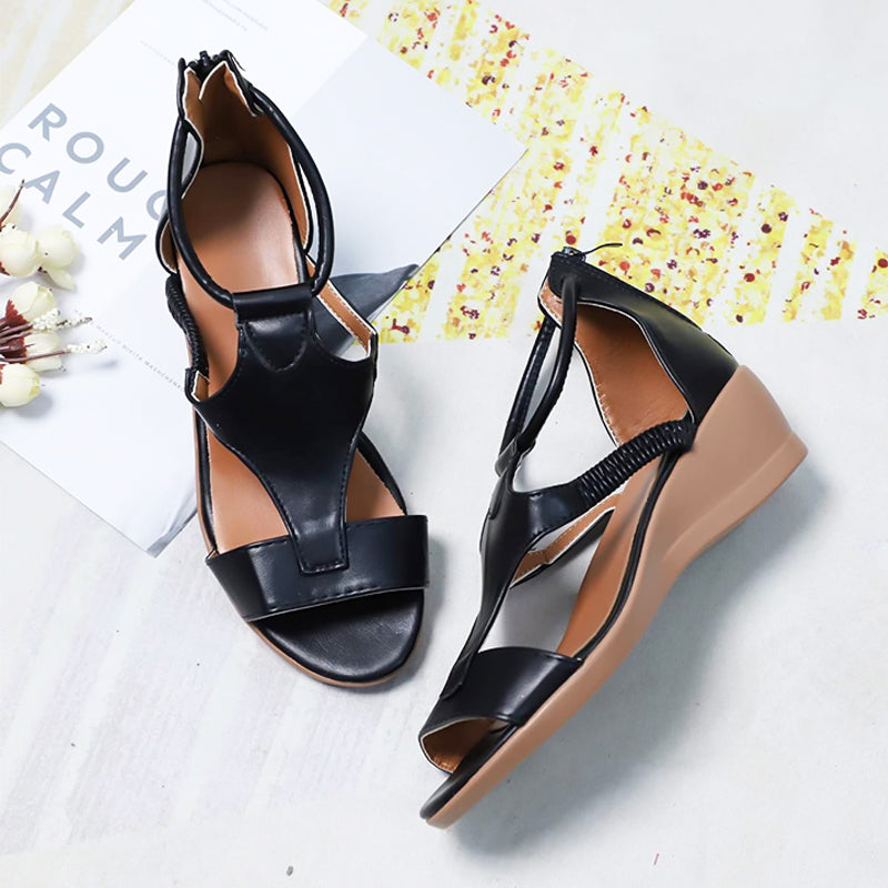 Anne Comfortabele Leren Sandalen met Sleehak en Orthopedische Ondersteuning