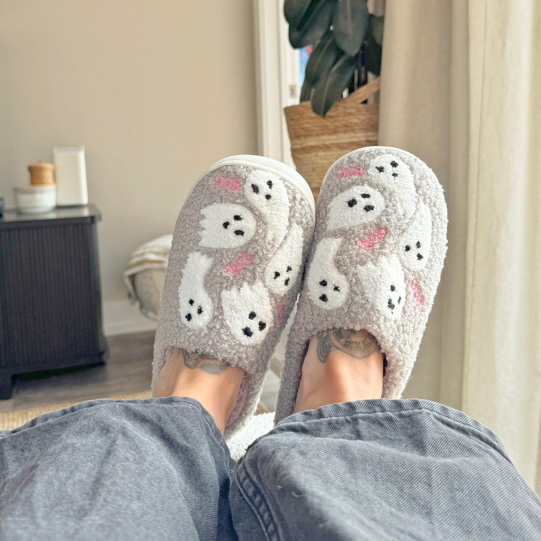 Fleur Luxe Spookpantoffels - Comfortabele Slip-ons met Speelse Geestontwerpen en Antislipzool